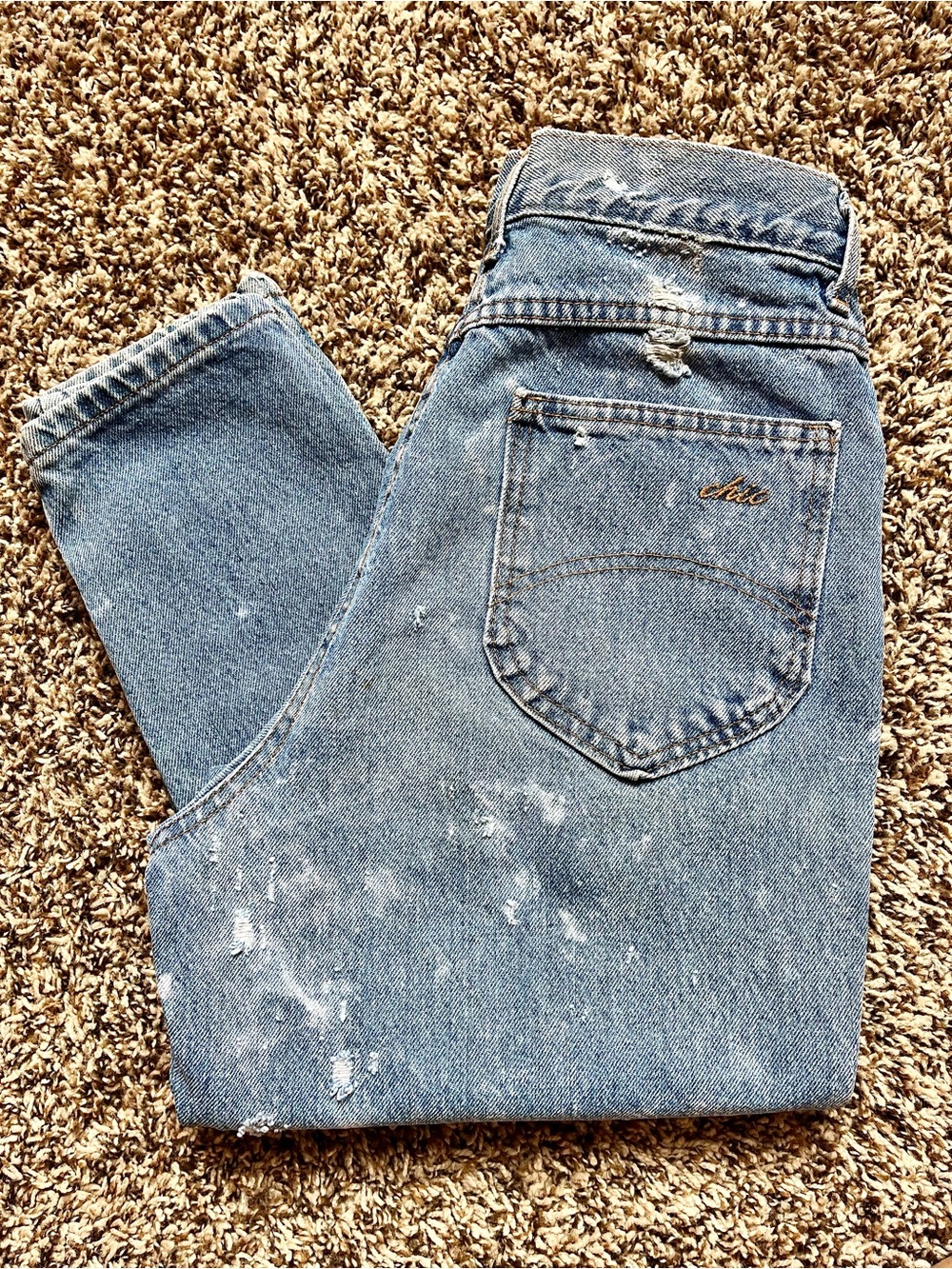 Chic Vintage Light Wash Denim Jeans High Waist Tapered Straight Leg Women’s 27”